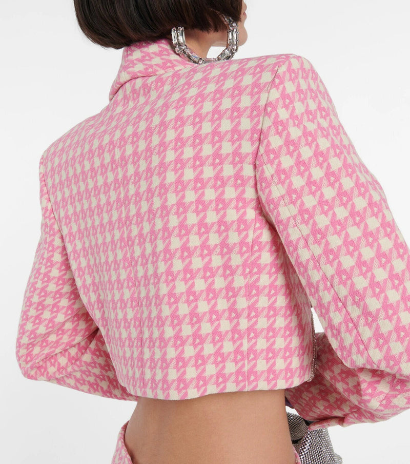 helen Embellished checked wool-blend blazer set in pink