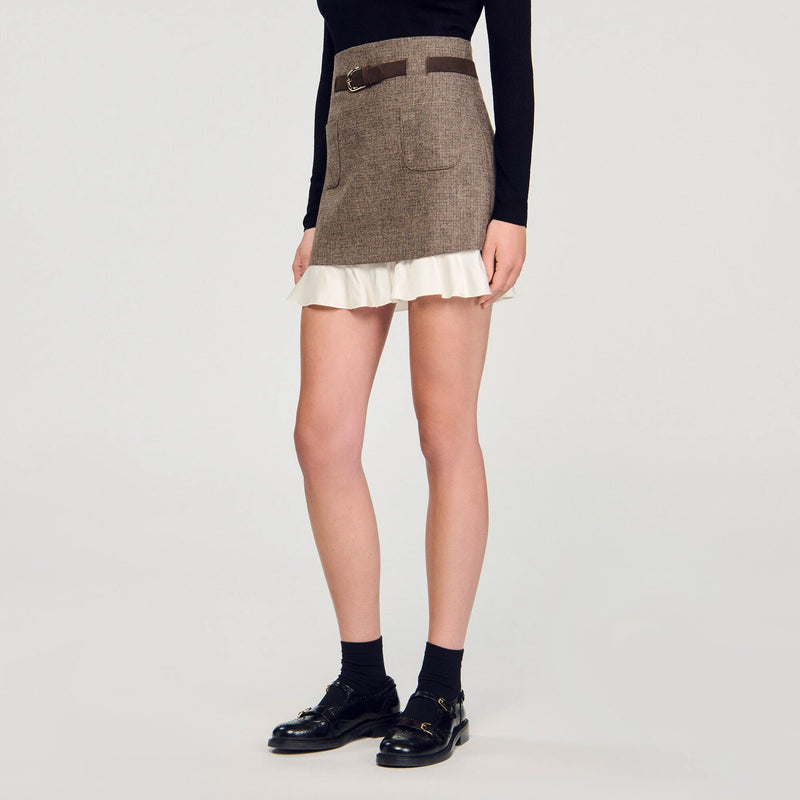 setlla Mini skirt with frill with belt in brown