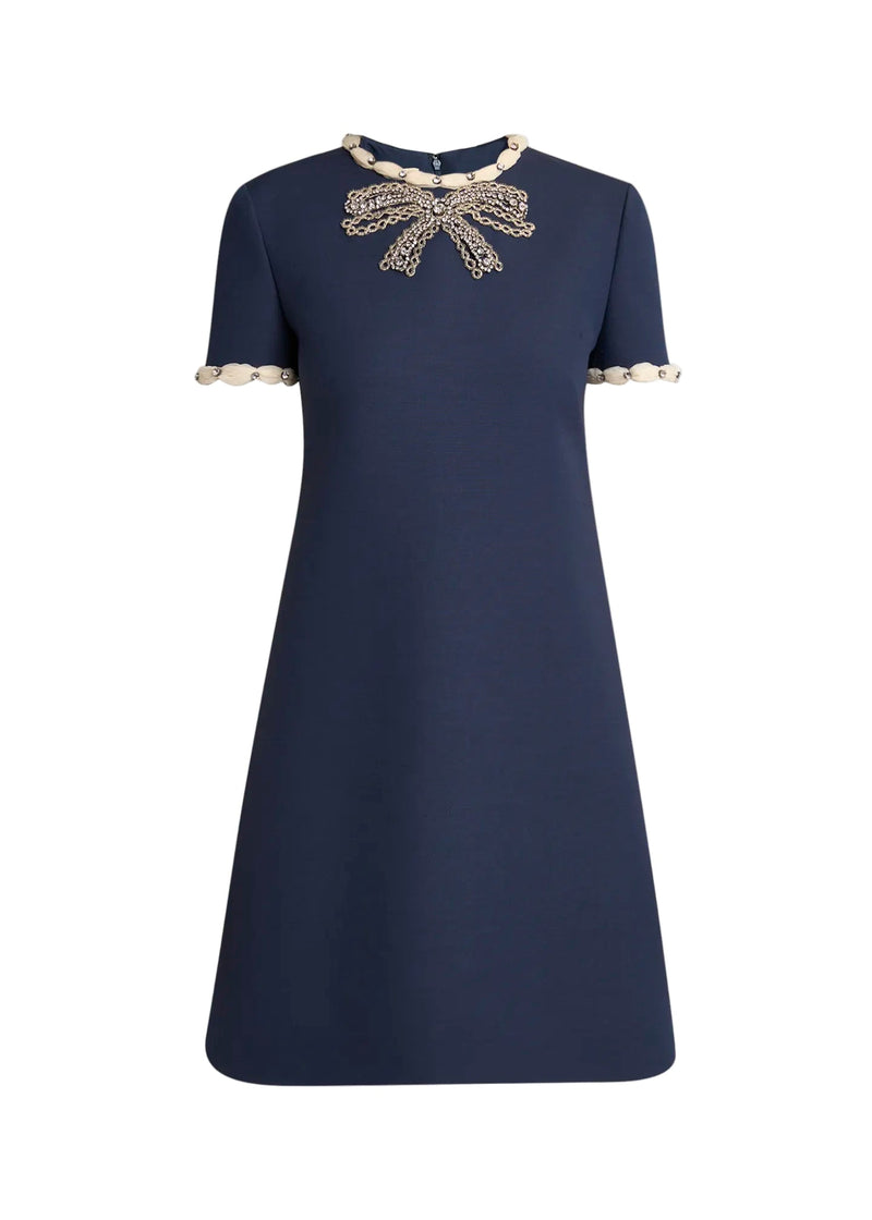 jocelyn rhinestone Embroidered Crepe mini Dress in navy blue