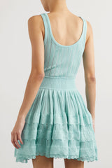 Archetypes ribbed pointelle-knit mini dress in green