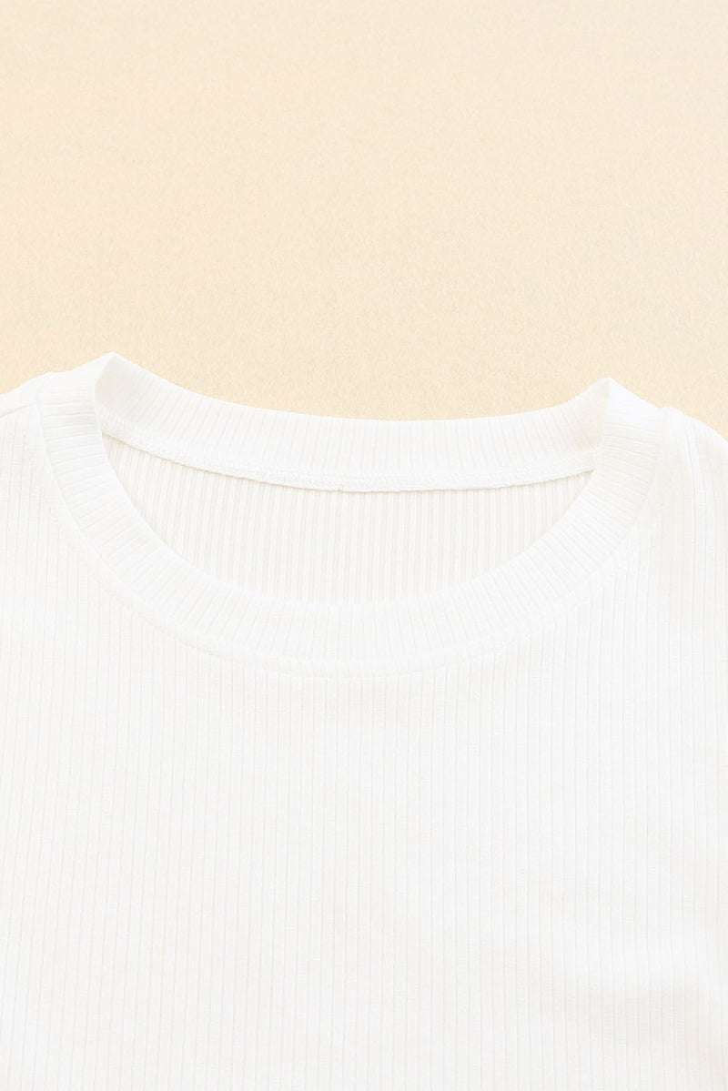 Black Dotty Mesh Ruffle Sleeve Ribbed Knit Top