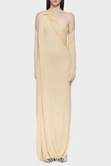 xaviera one-shoulder pleated backless maxi dress in yellow