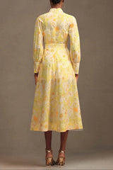 xaviera Long Sleeve Floral Printed Chiffon Maxi Dress in yellow