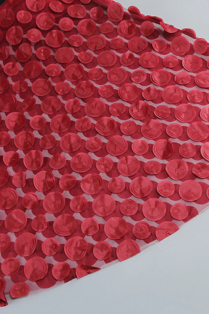 Nodin Strapless Dot Mesh Maxi Dress in red