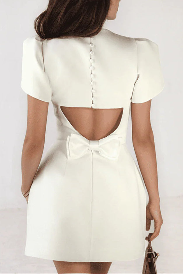 basia Petal Sleeve Cut Out Bow Mini Dress in white