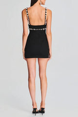 karen V-neck rhinestone embellished stretch Bodycon mini dress in black