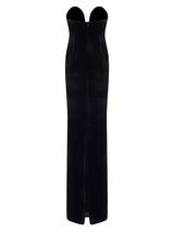 hermosa silk strapless bow gown in black