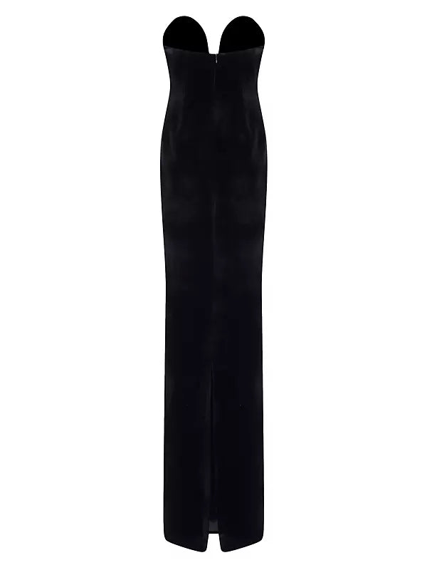 hermosa silk strapless bow gown in black