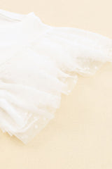 Black Dotty Mesh Ruffle Sleeve Ribbed Knit Top