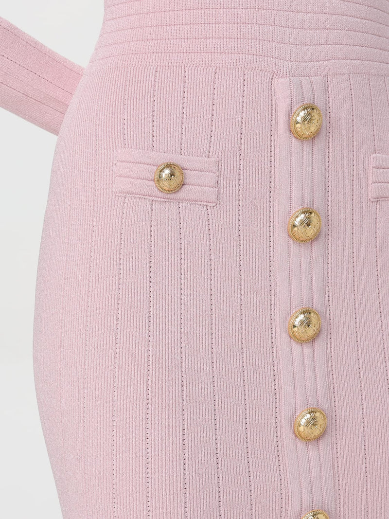 v-neck Metal button knitted mini dress in pink