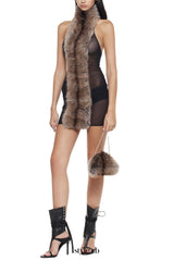 eartha Strapless Mesh Furry Mini Dress