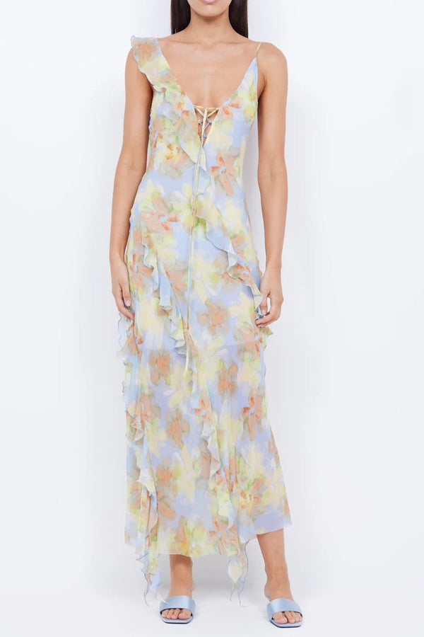 cecilia Chiffon ruffles maxi dress in blue