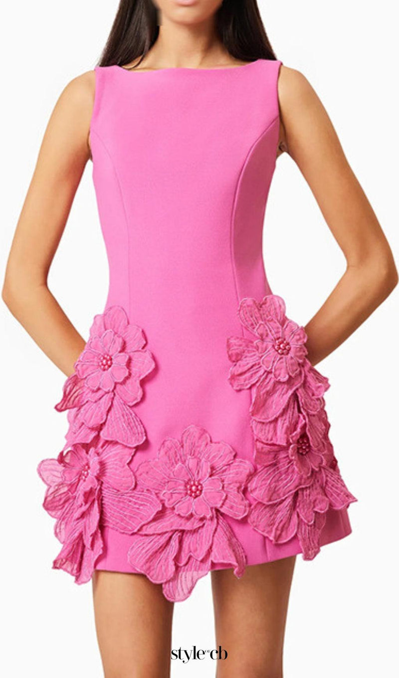 Daiva Flower embellished Mini Dress in pink