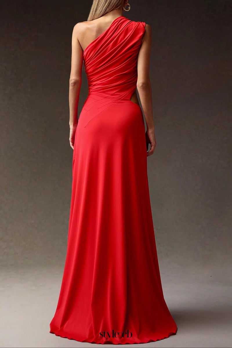 atalanta High Slit Hollowed-out Maxi Dress in red