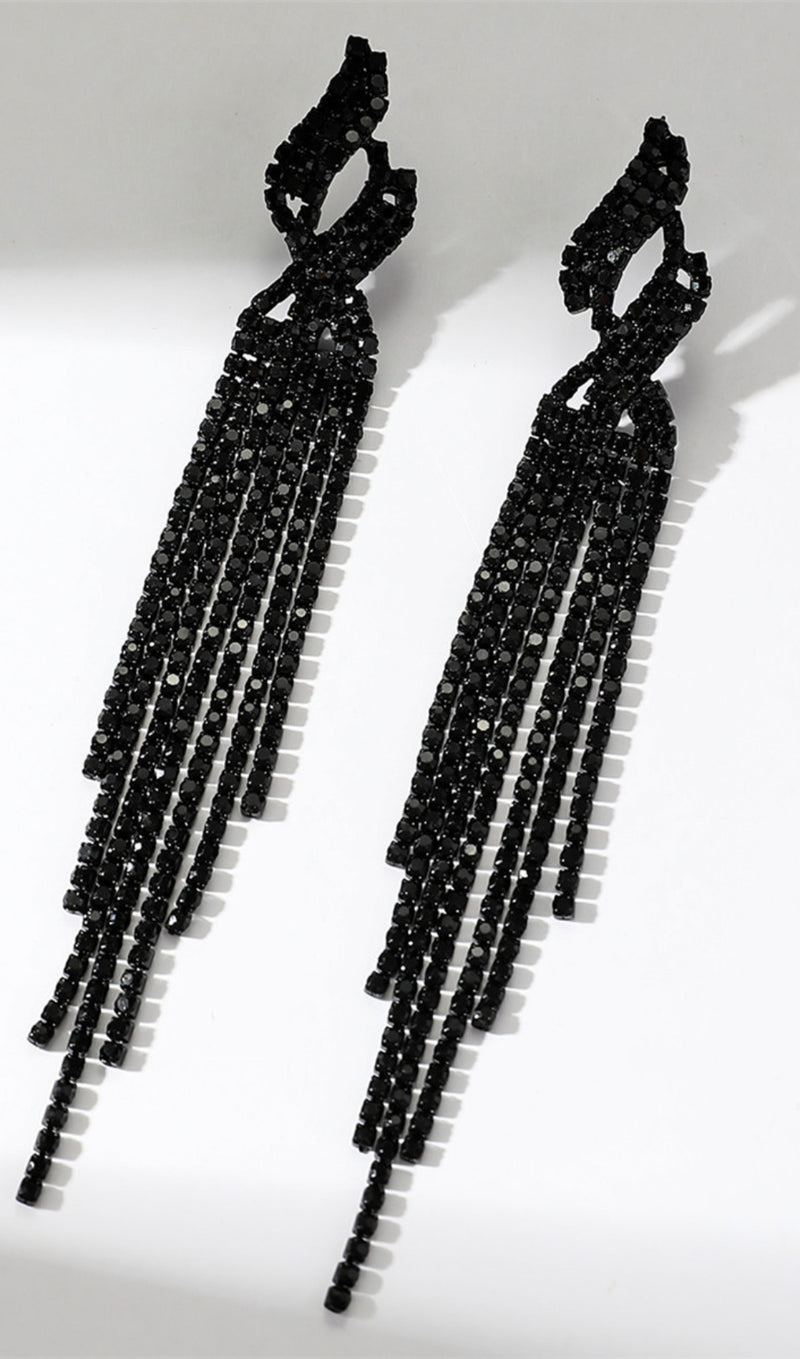 Dunya Black Rhinestone Tassel Earrings