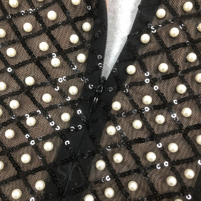 pearl embellished cut out bow mini dress in black