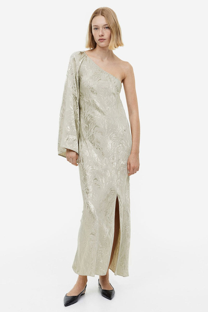 Jacquard-Weave One-Shoulder Dress