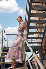 winni Lily Blossom Print Lilac Butterfly Sleeve Midi Dress