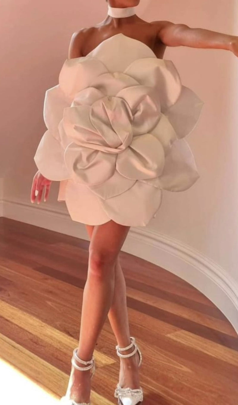 APRICOT FLOWER STRAPLESS MINI DRESS