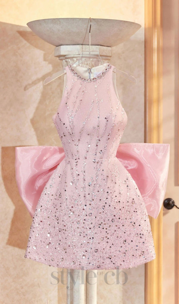 SHORT CAMISOLE DRESS WITH BOW BACK IN PINK