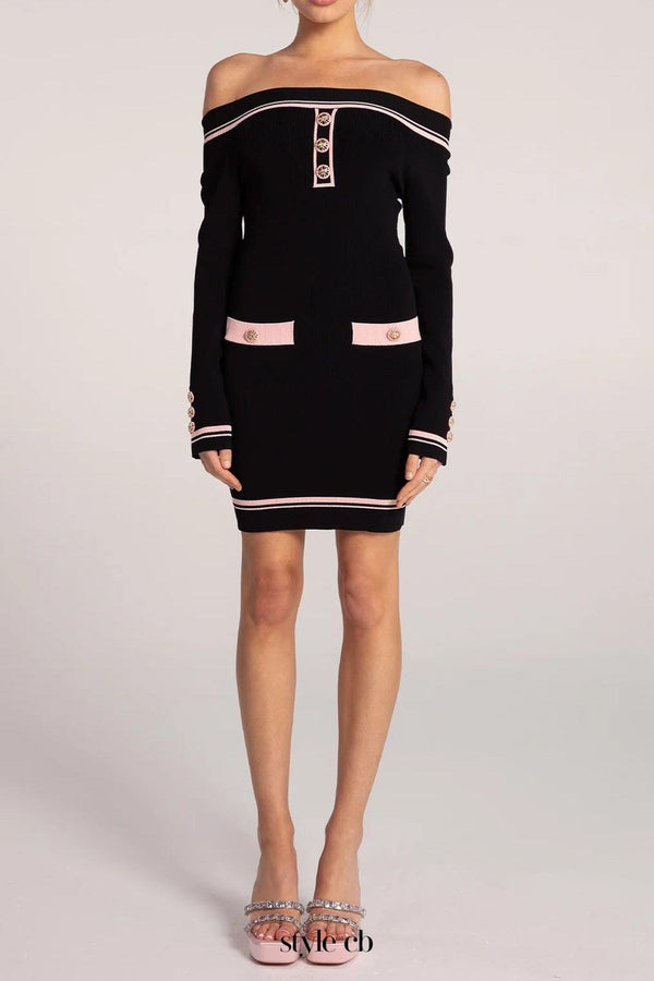 vanessa off-shoulder Knit mini Dress in black
