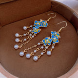 Dave Blue Flower Pearl Earrings
