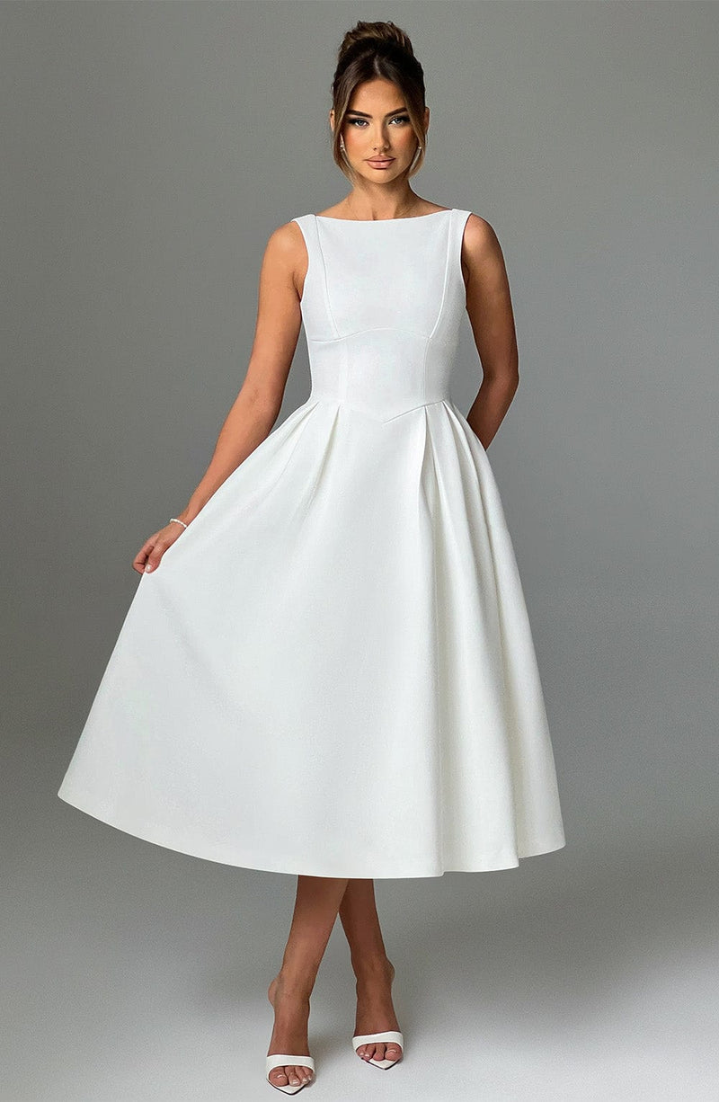 Clarabella sleeveless Midi Dress in white