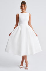 Clarabella sleeveless Midi Dress in white