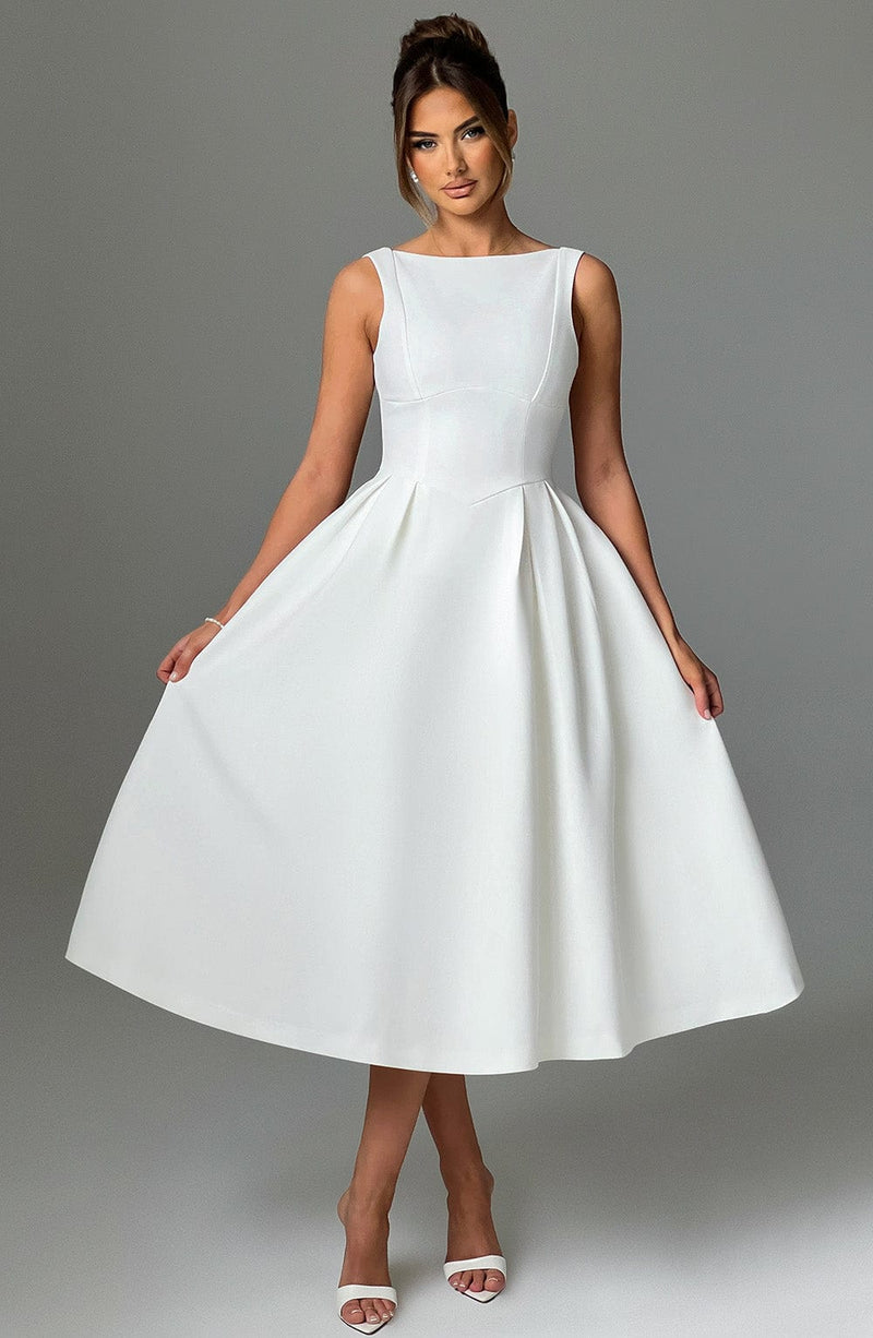 Clarabella sleeveless Midi Dress in white