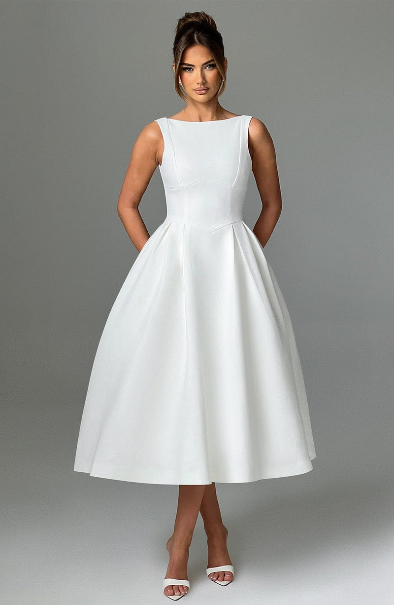 Clarabella sleeveless Midi Dress in white