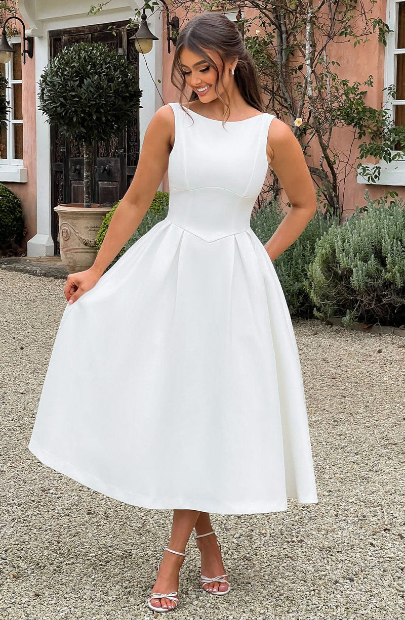 Clarabella sleeveless Midi Dress in white