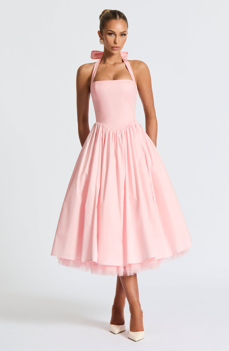 Cressida backless puffy Midi Dress - Blush
