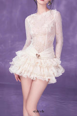 eudora lace embroidery ruched trim mini dress in white