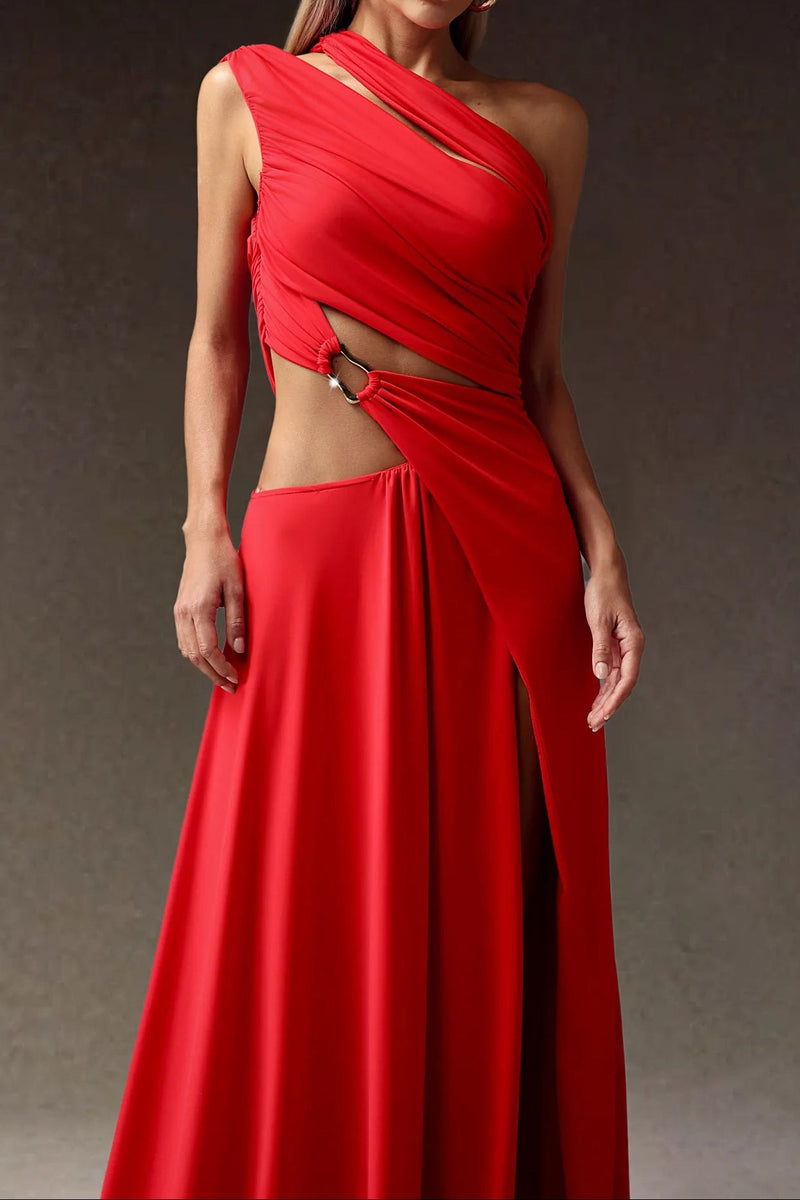 atalanta High Slit Hollowed-out Maxi Dress in red