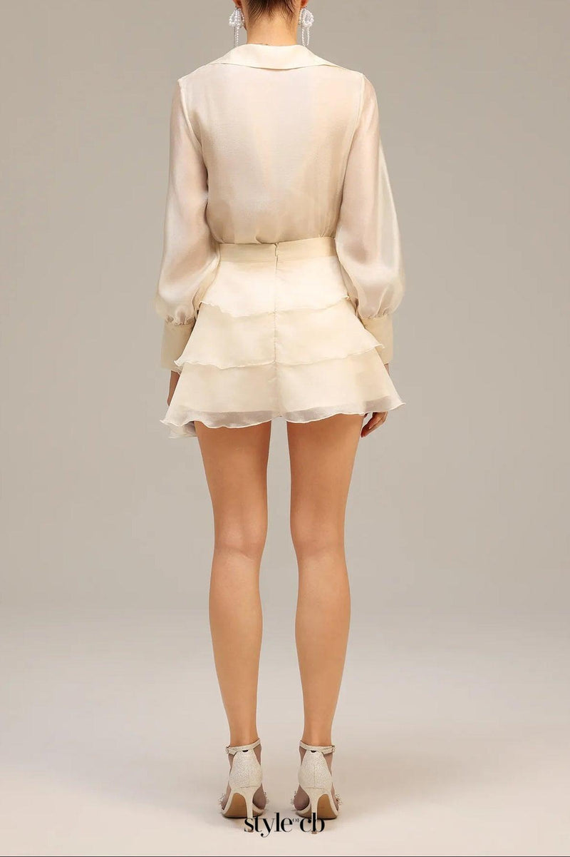 anna Wrap V-Neck Organza Shirt mini dress in apricot