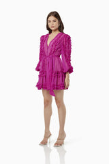 Lara Chiffon flower hem Mini Dress in rose red