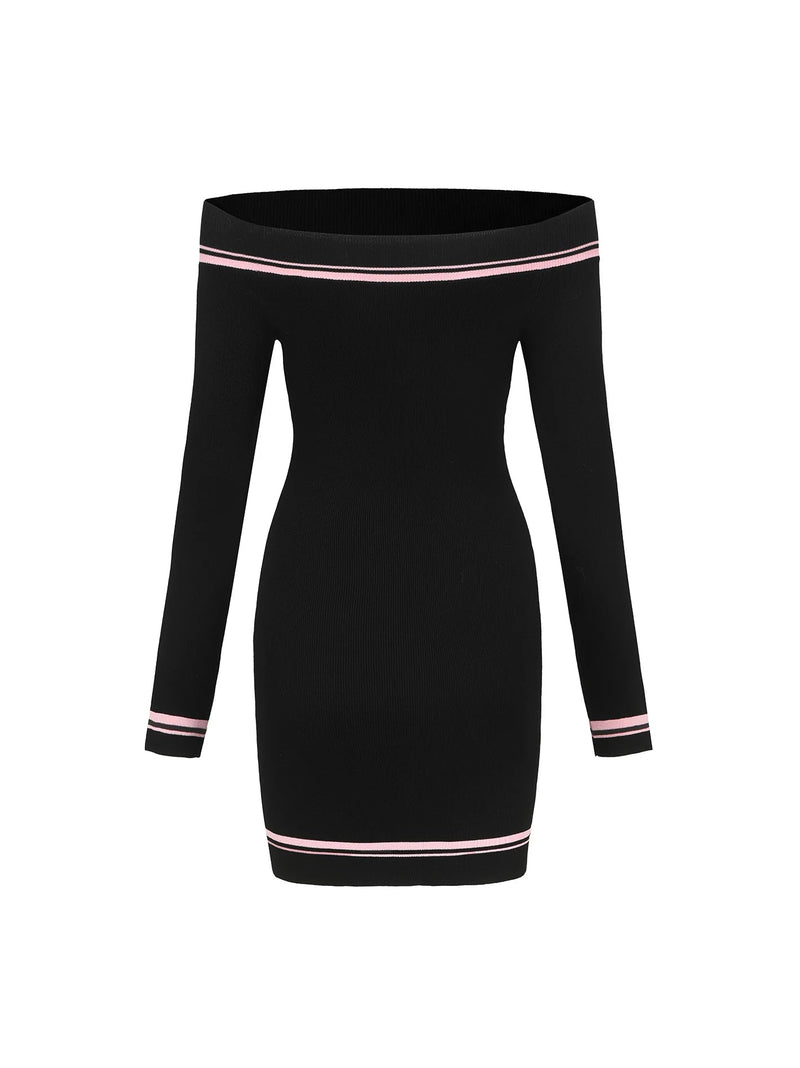 vanessa off-shoulder Knit mini Dress in black