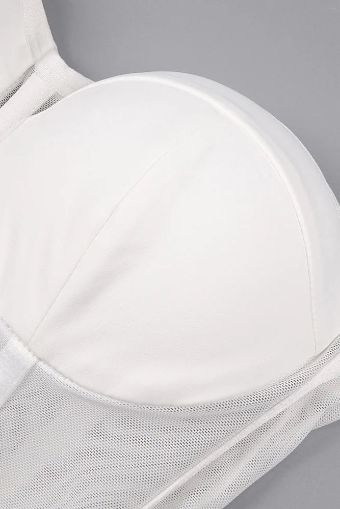 priscilla Strapless Veiled Corset Maxi Dress in white