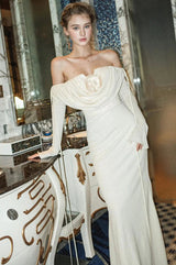 lila flower embellished pleated strapless maxi dress in white