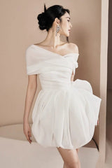 ONE SHOULDER RUCHED MINI DRESS IN White