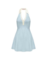 halter backless  knit mini dress in blue