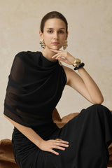 christine Off-shoulder pleated two-piece mermaid skirt in black