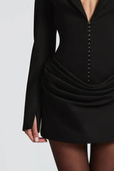amelia v-neck ruched Blazer Mini Dress in black