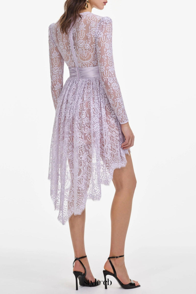 sabrina Lilac long sleeve Lace Satin Mini Dress