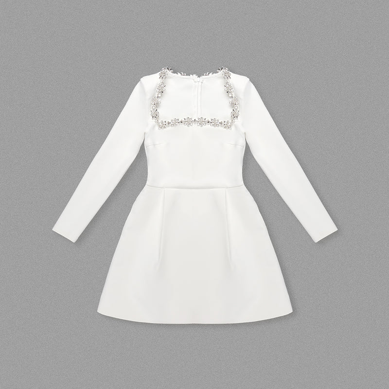 JEWEL-EMBELLISHED TRIM MINI DRESS IN WHITE