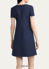 jocelyn rhinestone Embroidered Crepe mini Dress in navy blue