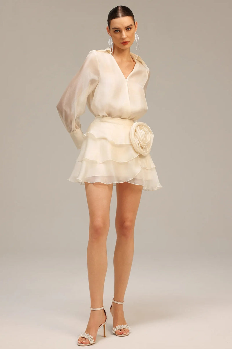 anna Wrap V-Neck Organza Shirt mini dress in apricot