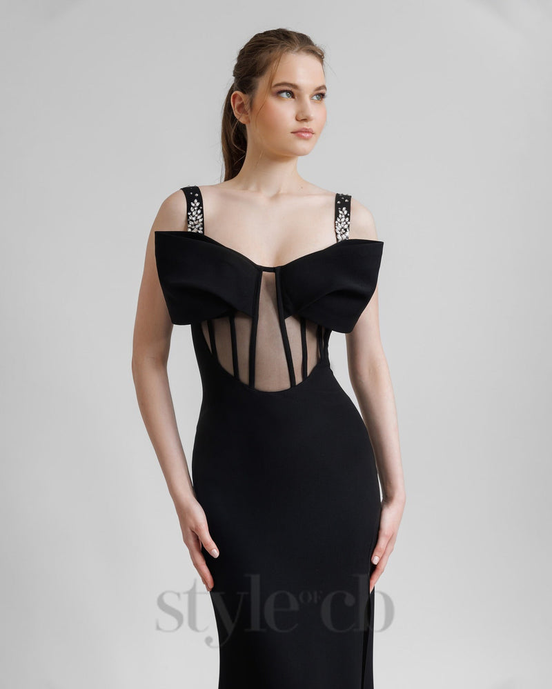 Sleeveless Corset maxi Dress in black