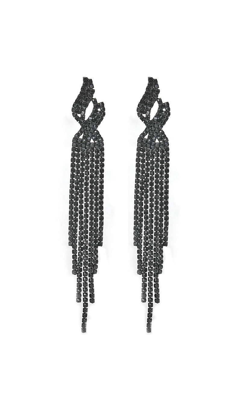 Dunya Black Rhinestone Tassel Earrings