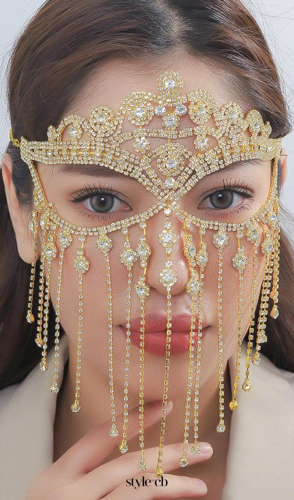 Duc Gold Rhinestone Tassel Mask